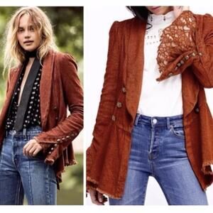 Free People Throwback Corduroy Flare Lace Sleeve Jacket Small Military Victorian